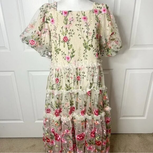 Jessakae The Rose Dress Floral Embroidered Tiered Maxi Boho Gown (Size XXL) - Picture 3 of 3